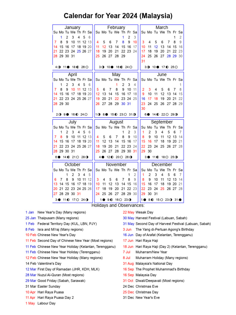2024 Malaysia Calendar Overview | PDF | Entertainment Events | Malaysia