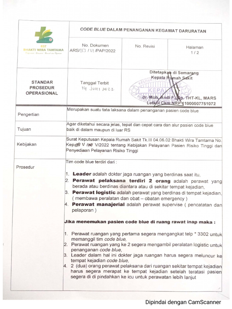 Spo Code Blue DLM Kegawat Daruratan | PDF