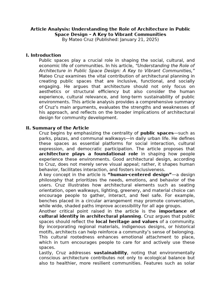 Article Analysis - Understanding The Role of Architecture in Public ...