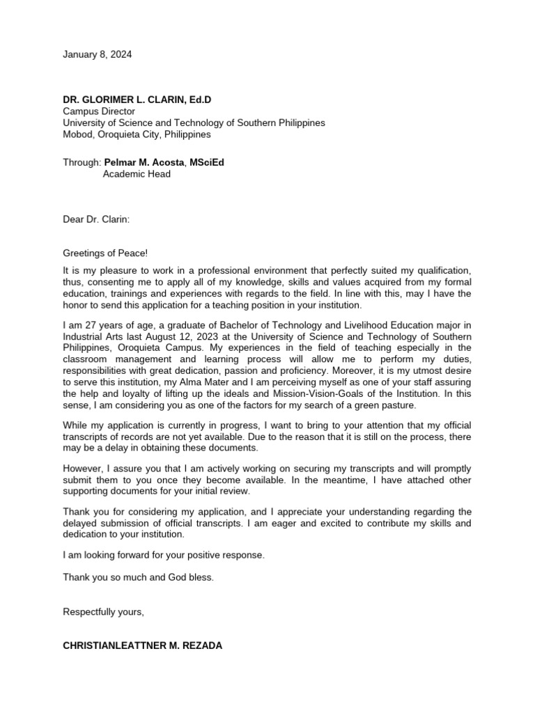 Application for Teaching Position | PDF