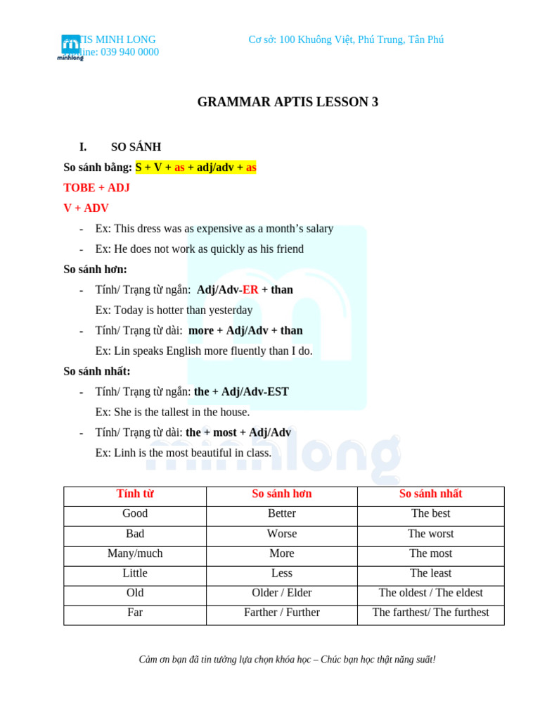 3 NG Pháp + T V NG Aptis 3 - Bu I 3 | PDF