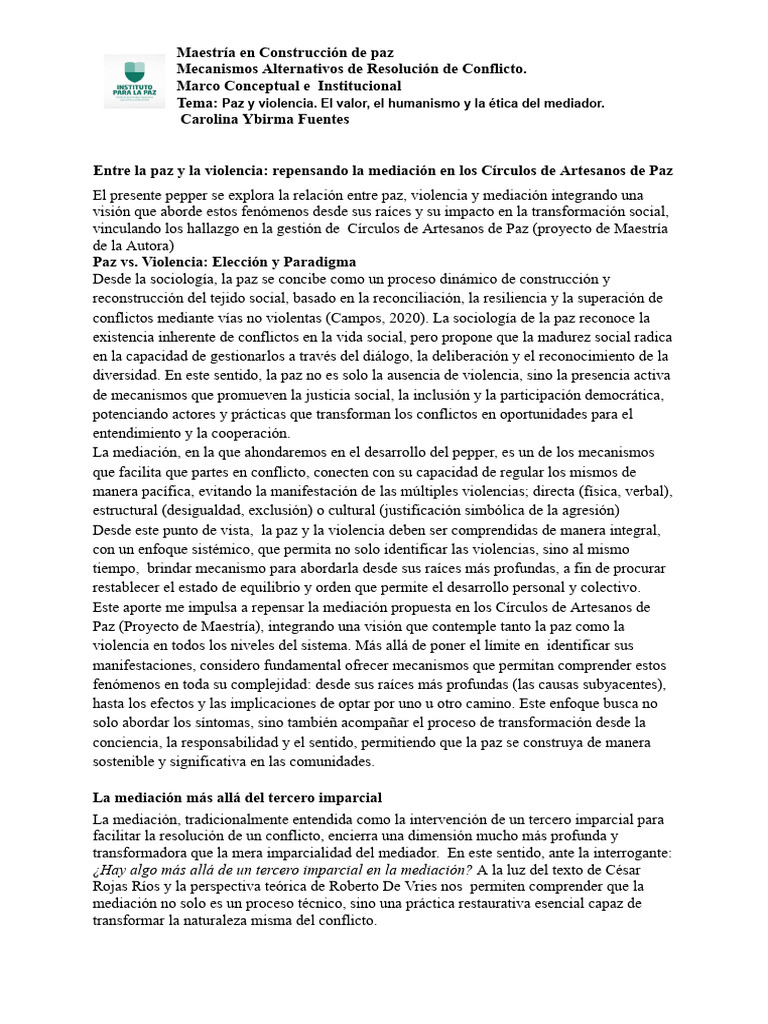 Entre La Paz y La Violencia | PDF | Mediación | Paz