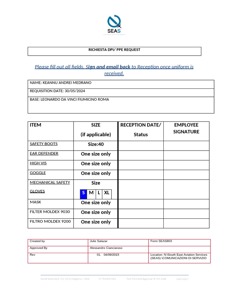 PPE Request Form for Employees | PDF