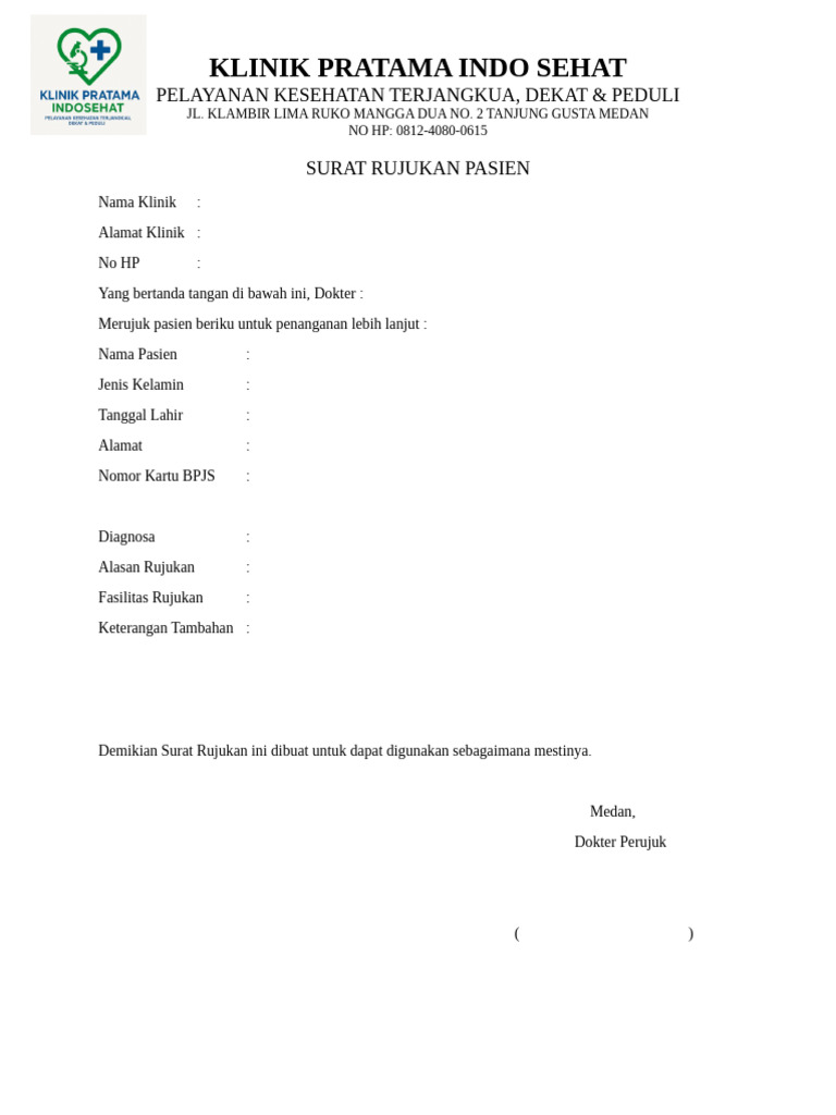 Surat Rujukan Klinik ke Rumah Sakit | PDF
