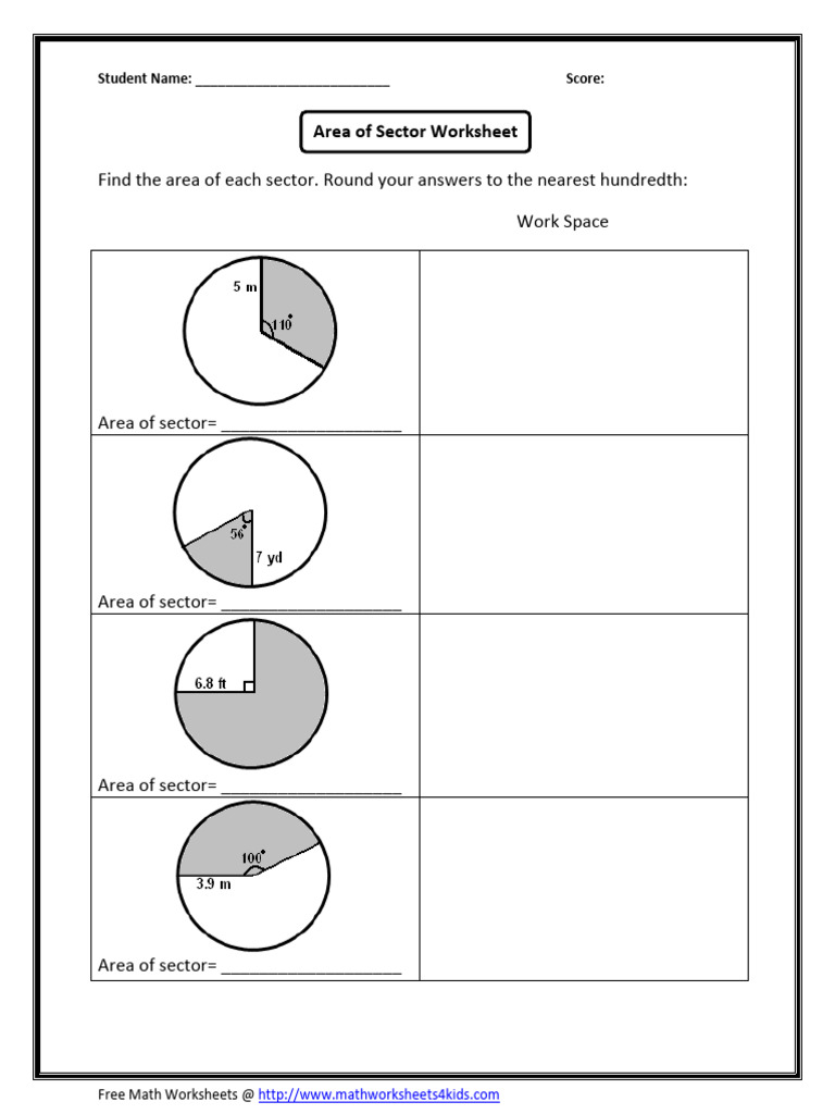 Area of Sector Worksheet | PDF