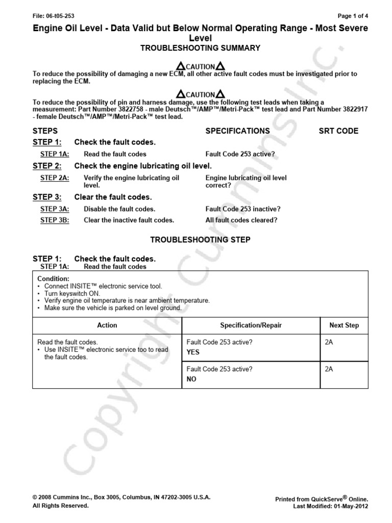 06-t05-253 Engine Oil Level - Data Valid But Below Normal Operational ...