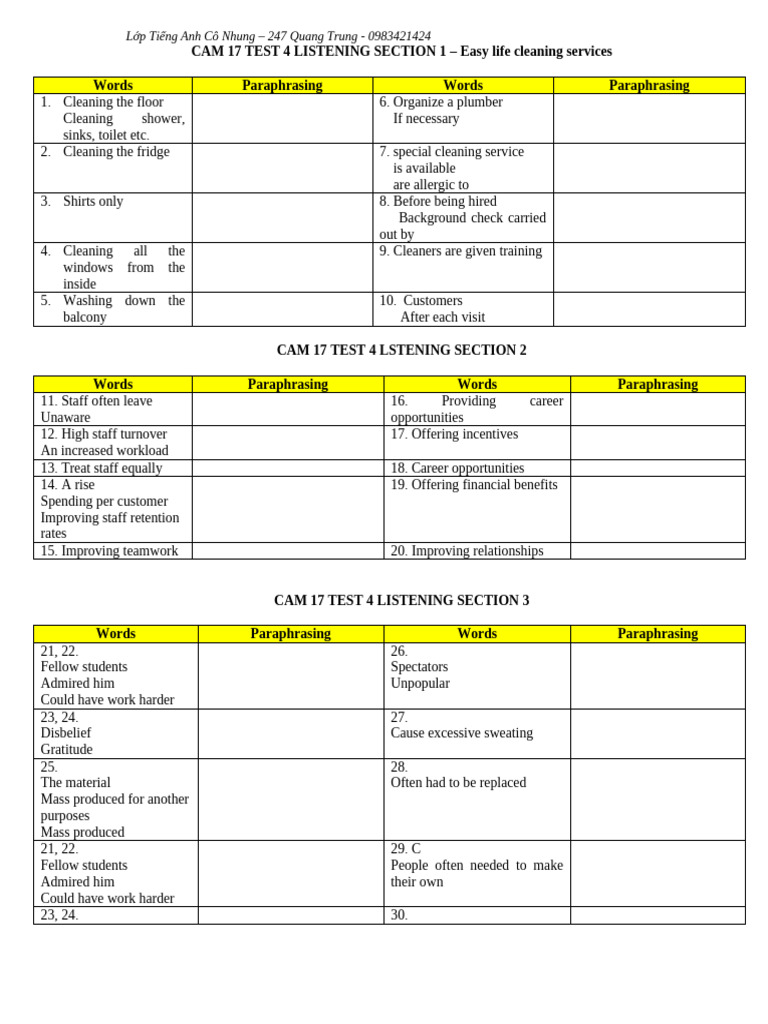 Cam 17 Test 4 Listening (Blank) | PDF