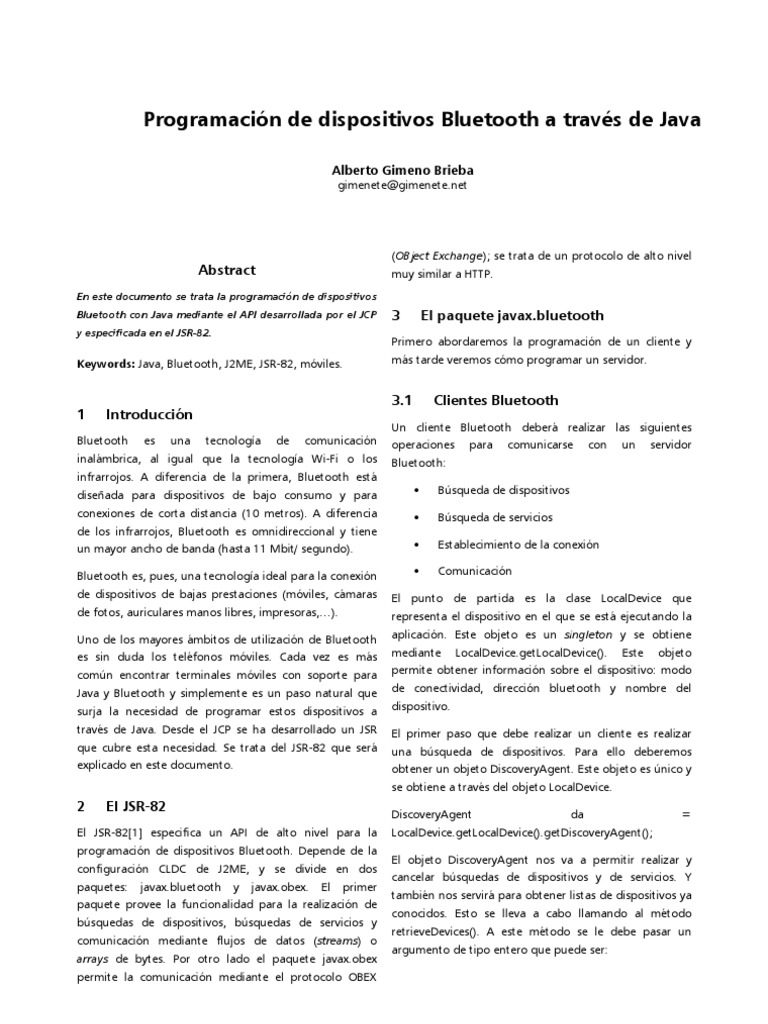 Bluetooth | PDF | Java (lenguaje de programación) | Bluetooth