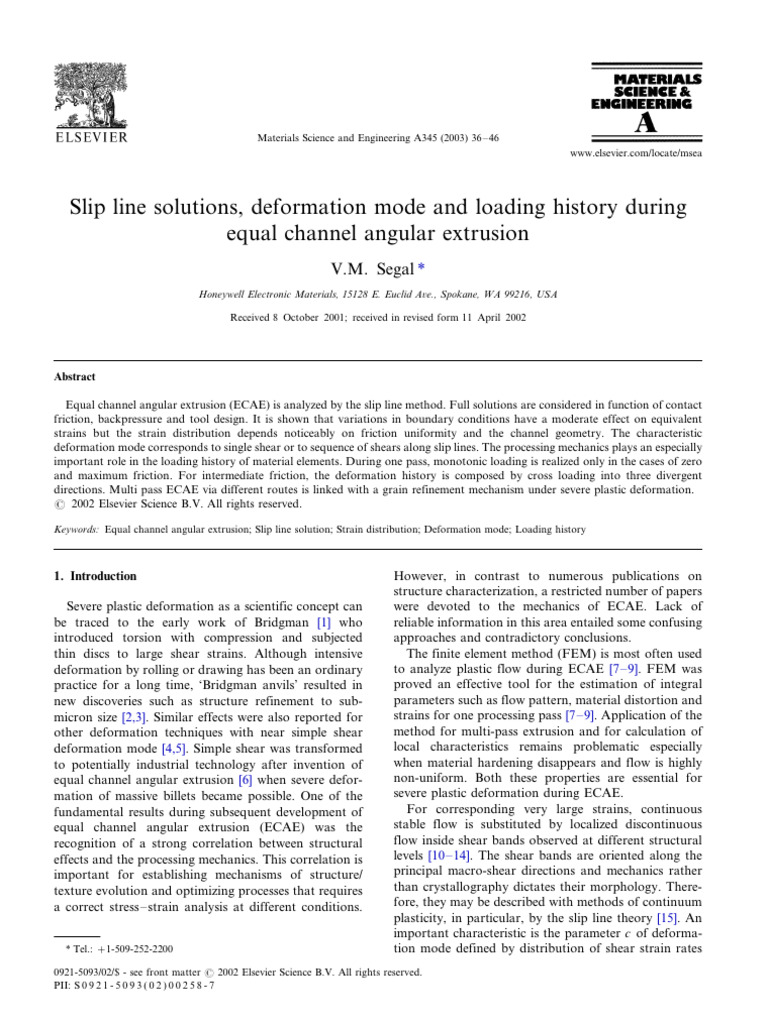 Slip Line Solutions, Deformation Mode and Loading History | PDF ...