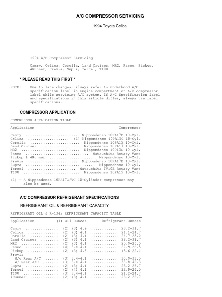 1994 Toyota A/C Compressor Guide | PDF | Screw | Clutch