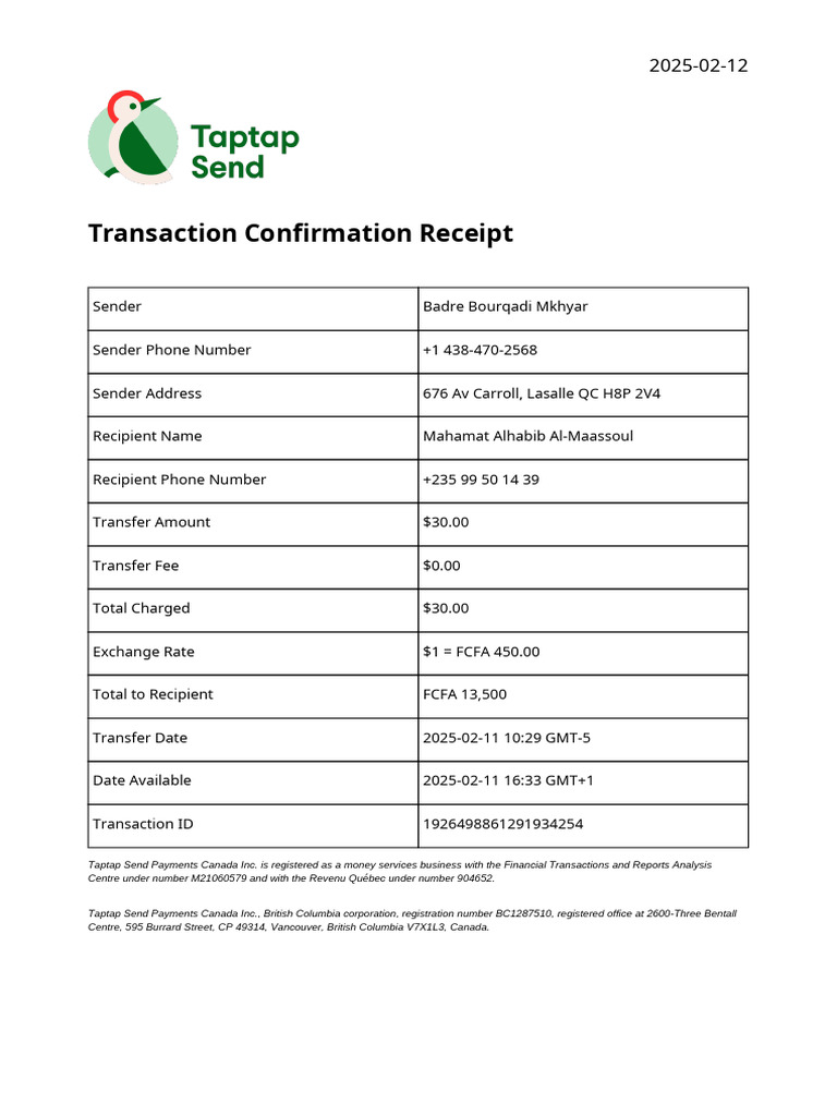 Transaction Confirmation: $30 Transfer | PDF