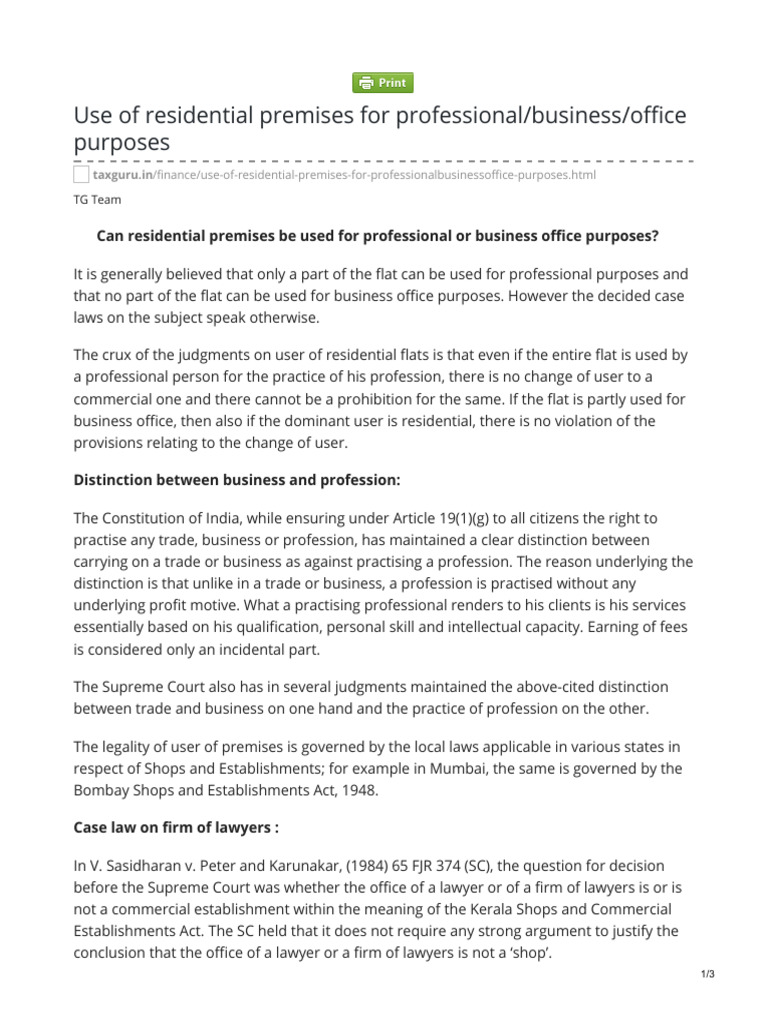 Residential Premises for Professional Use | PDF | Profession | Justice