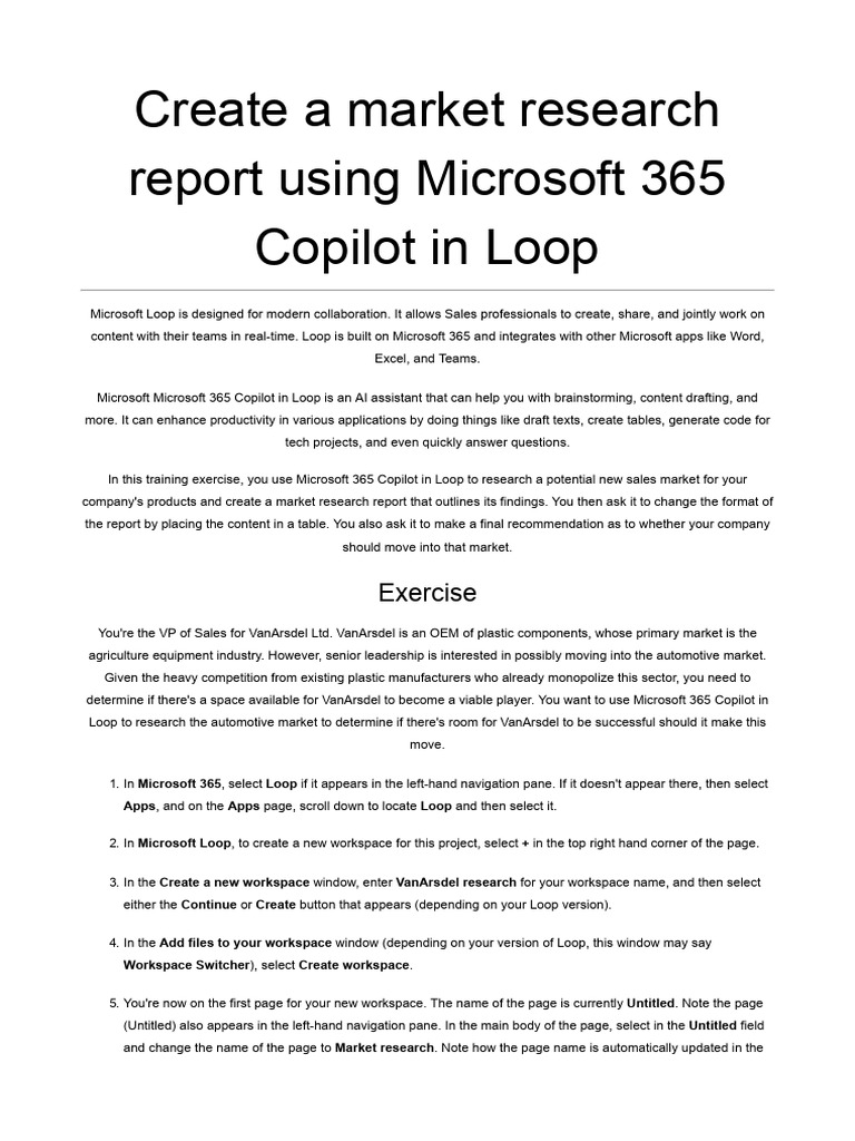 Market Research with Microsoft Loop | PDF | Microsoft | Operating ...