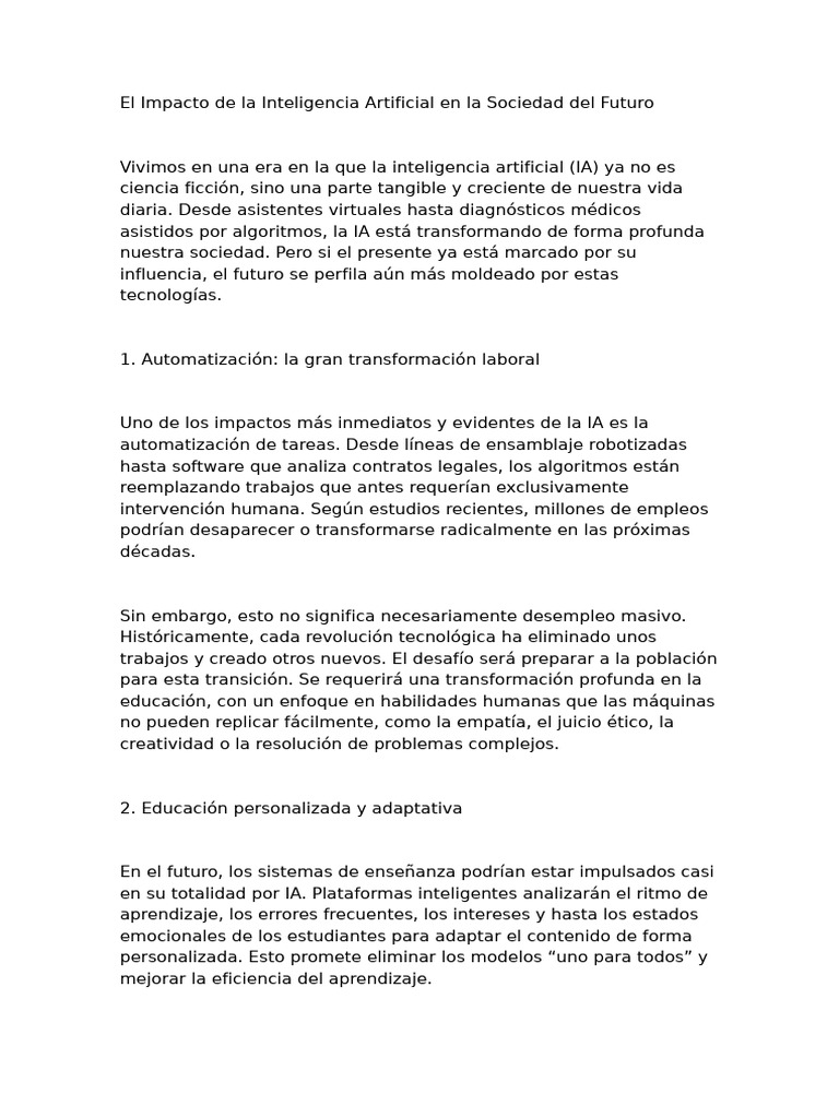 Impacto de la IA en la sociedad futura | PDF | Inteligencia artificial ...