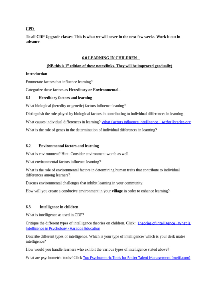 Factors Influencing Learning in Children | PDF | Cognition | Psychology