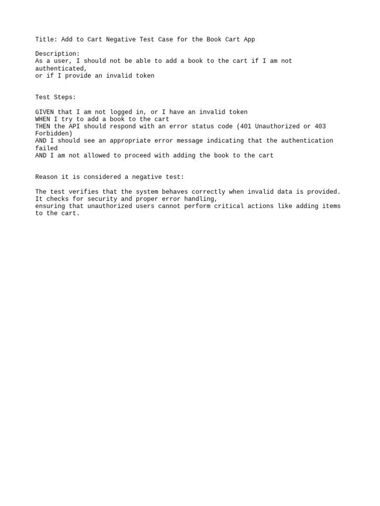Add To Cart - Negative Test Case | PDF