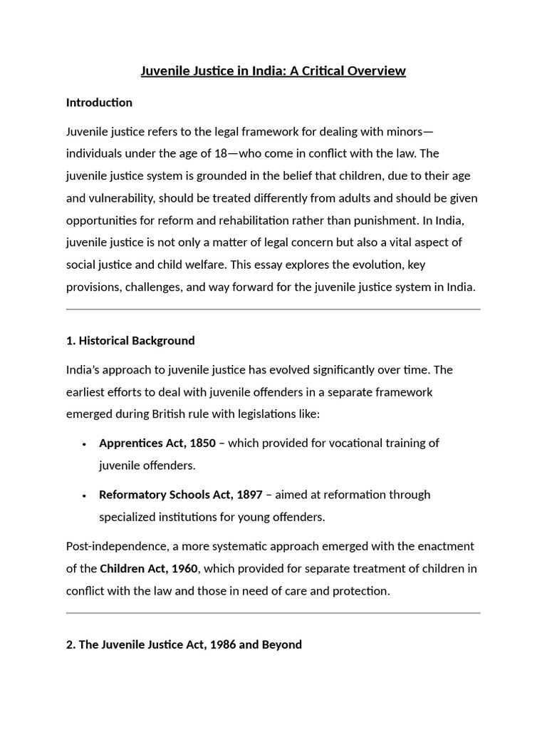 Juvenile Justice System in India Overview | PDF | Juvenile Court | Crimes
