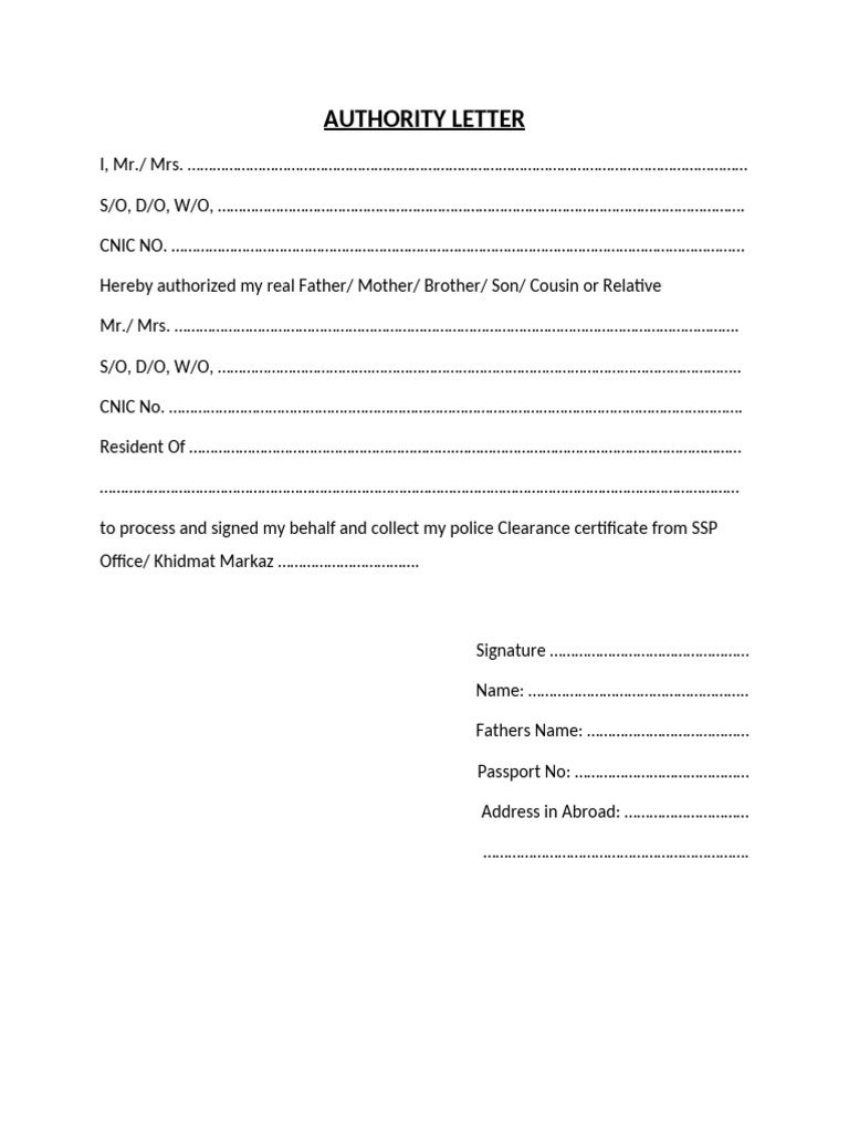 Authority Letter for Police Clearance | PDF