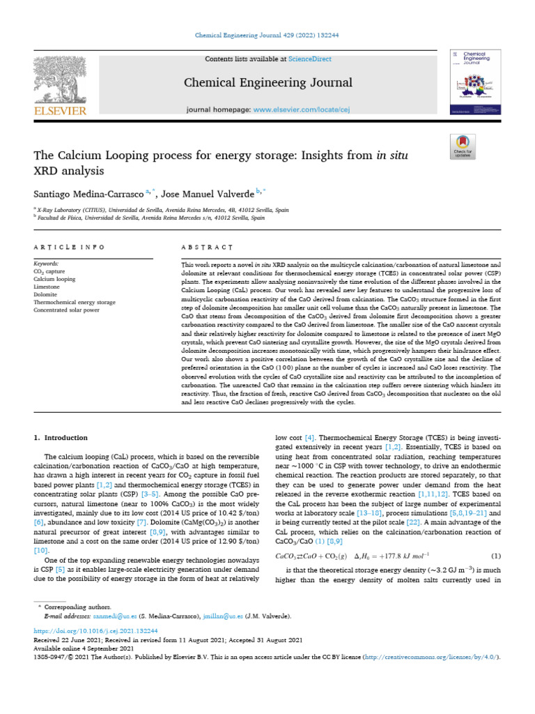 Calcium Looping for Energy Storage Insights | PDF | Carbon Dioxide ...