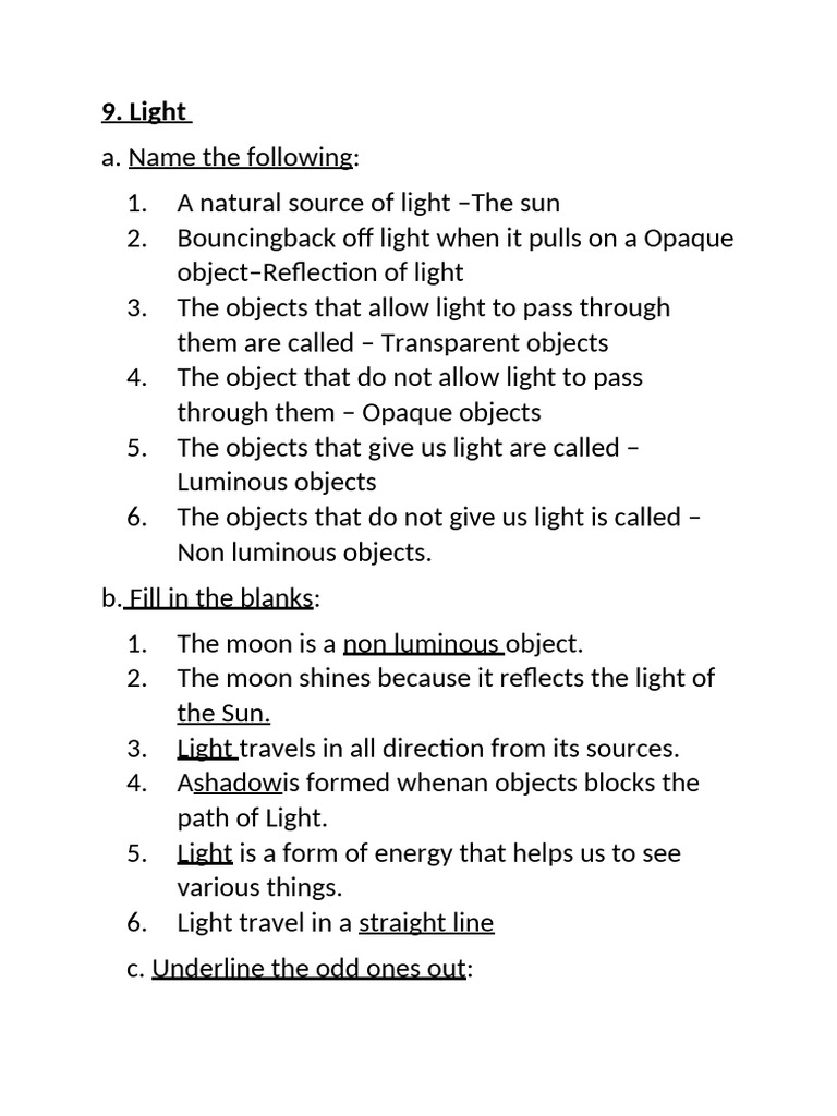 Understanding Light: Types and Properties | PDF | Shadow | Light