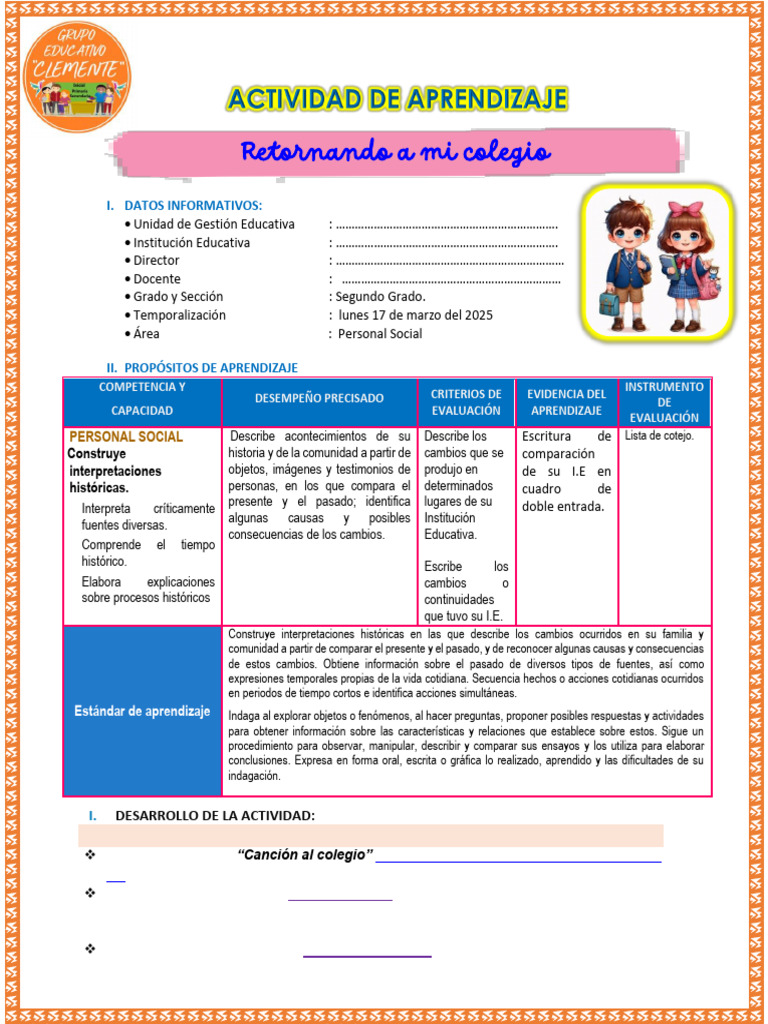 Actividades de Aprendizaje en Personal Social | PDF | Evaluación ...