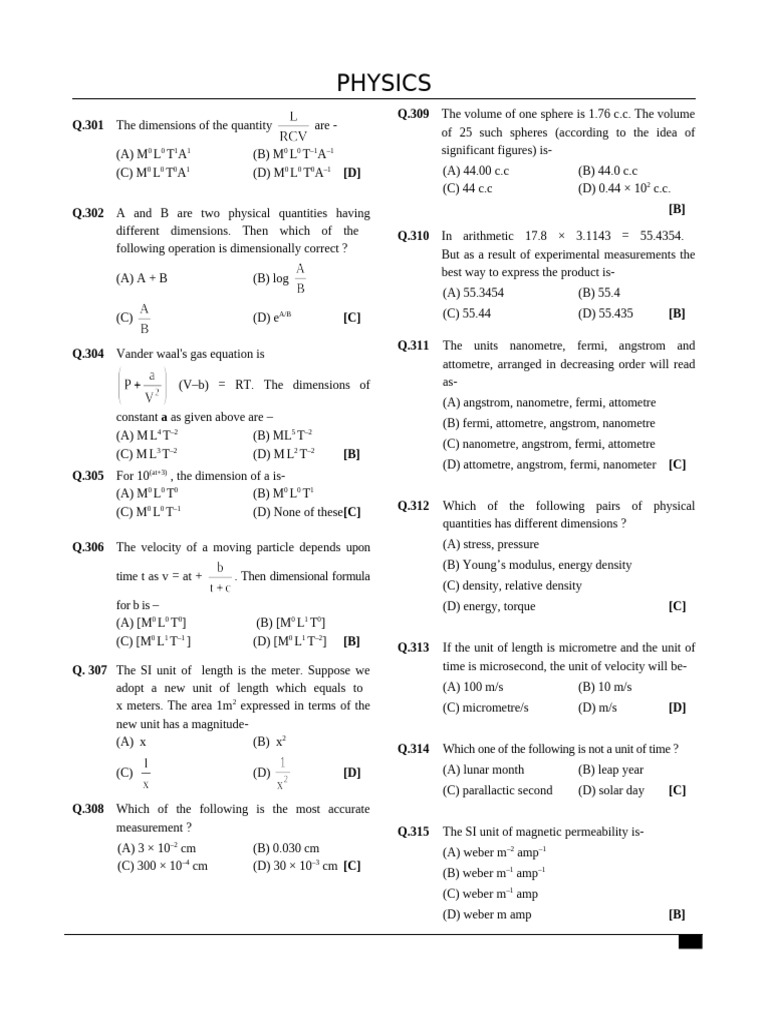 Physics Dimensional Analysis Questions | PDF | Momentum | Velocity