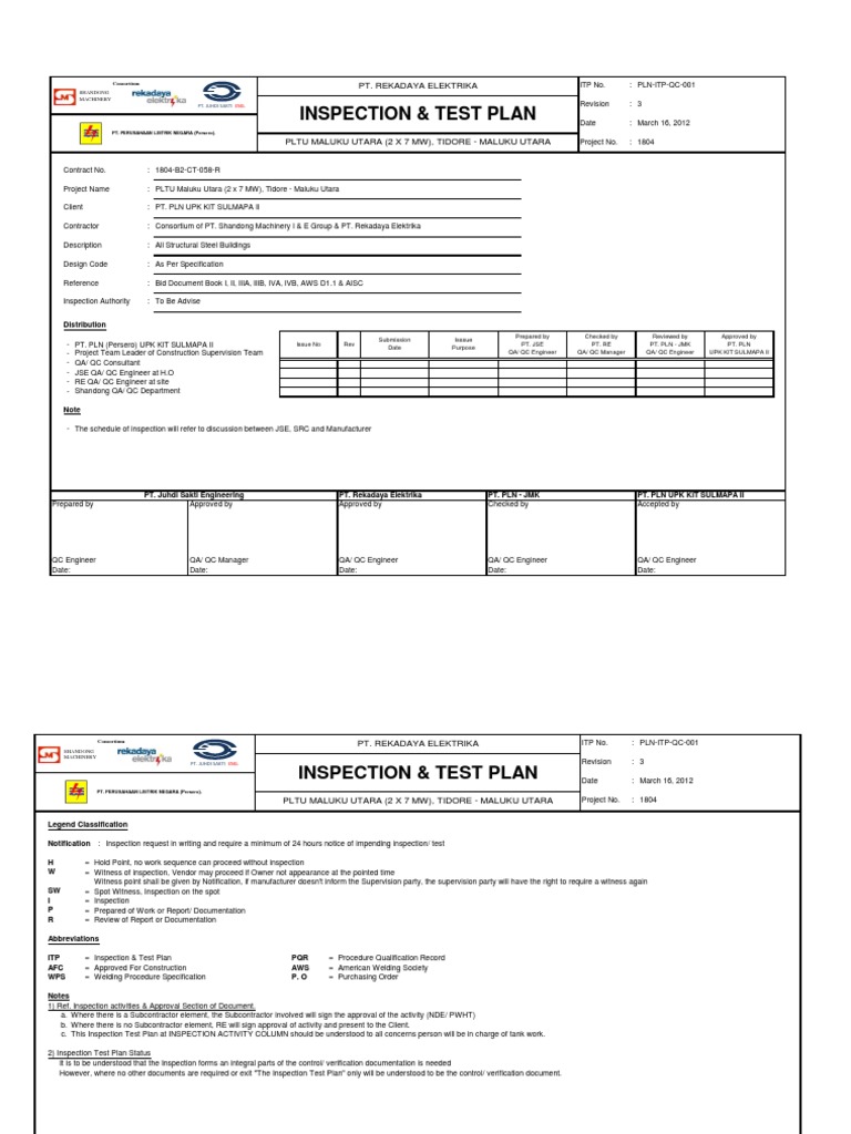 Inspection Test Plan for Steel Structure | PDF | Welding | Construction