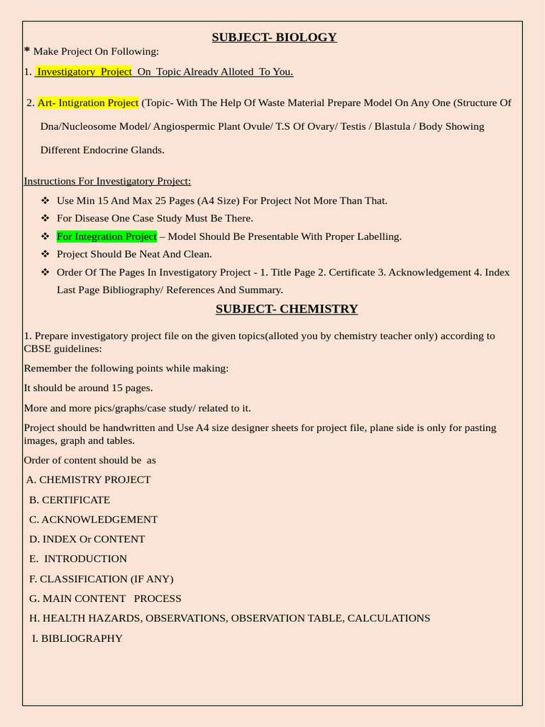 School Project Guidelines for Multiple Subjects | PDF | Psychological ...
