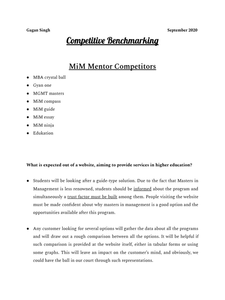 Competitive Benchmarking for MiM Services | PDF | Master Of Business ...