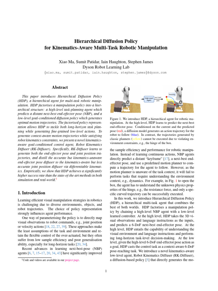 Hierarchical Diffusion Policy for Robotics | PDF | Kinematics