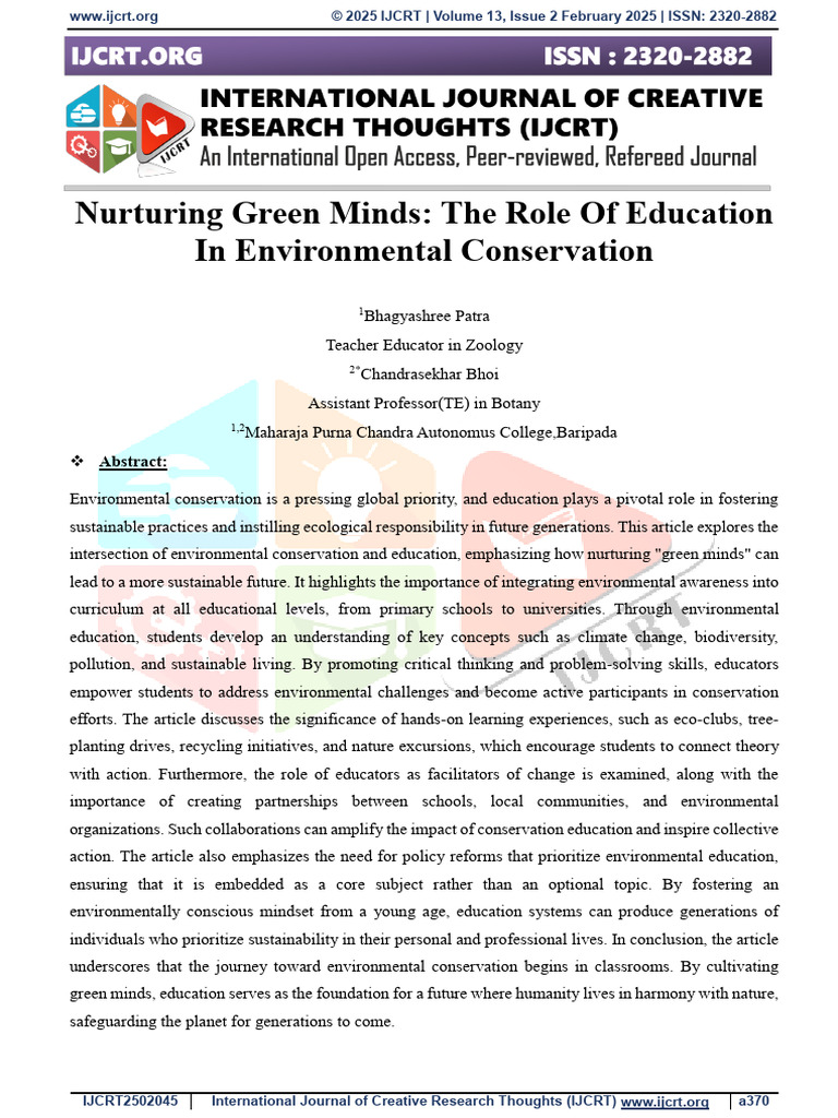 Education's Role in Environmental Conservation | PDF | Sustainability ...