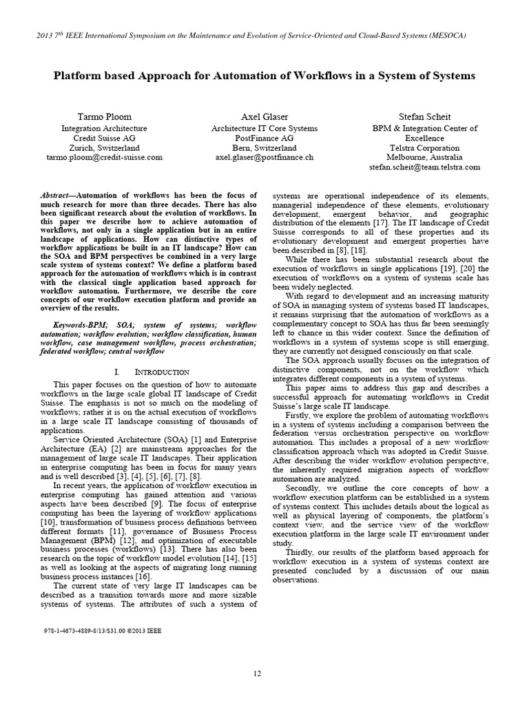 Workflow Automation in System of Systems | PDF | Service Oriented ...
