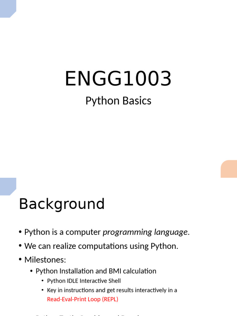 ENGG1003 08 PythonBasics | PDF | Truth | Python (Programming Language)