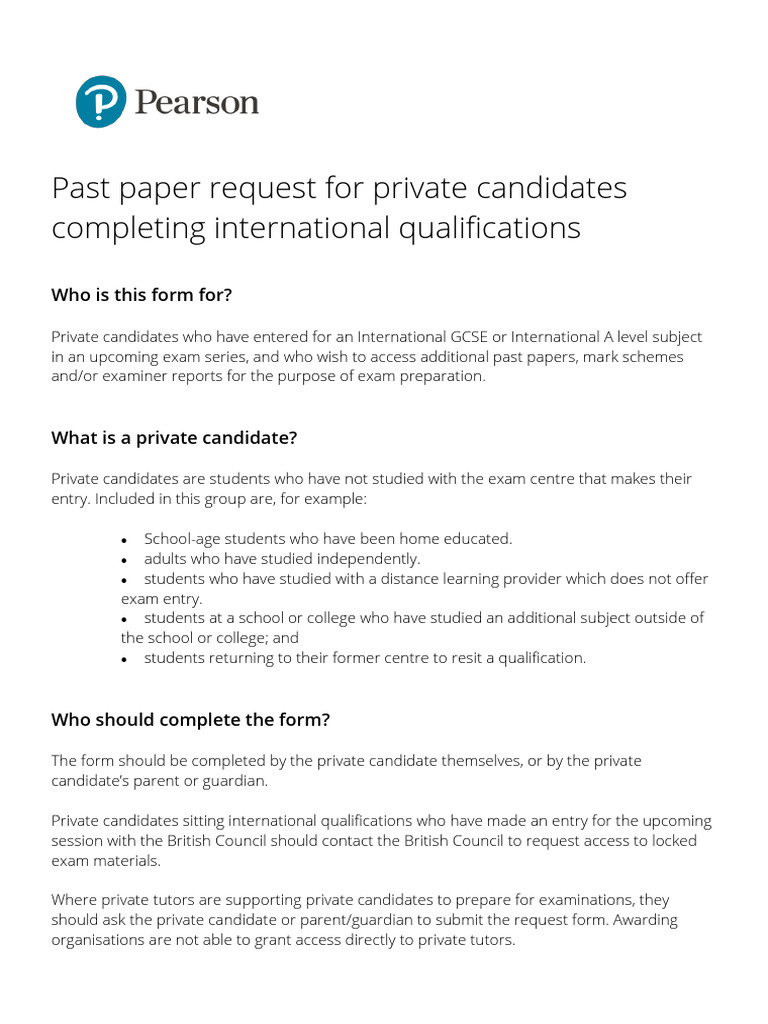 Accessing Past Papers for Private Candidates | PDF | Educational Stages ...