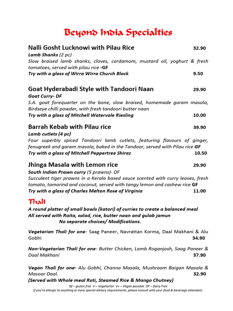 Indian Cuisine Menu with Dietary Options | PDF | Indian Cuisine | Curry