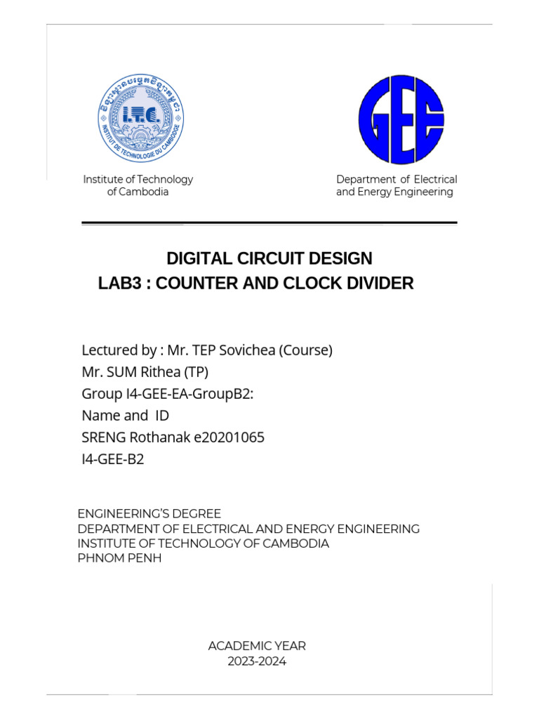 Digital Circuit Design: Counter & Clock Divider | PDF | Computer ...