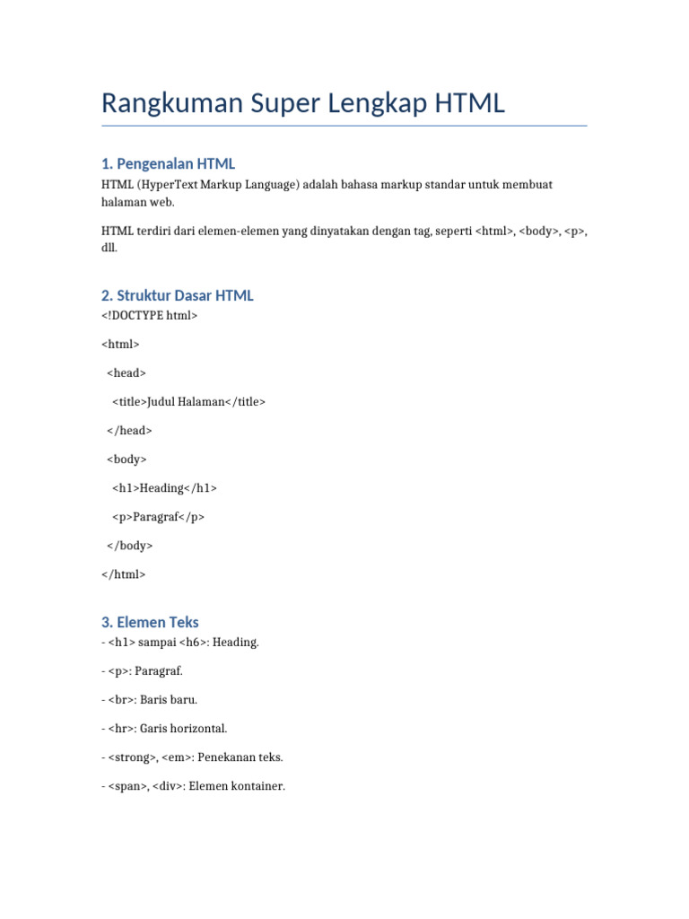 Rangkuman Lengkap Struktur HTML | PDF