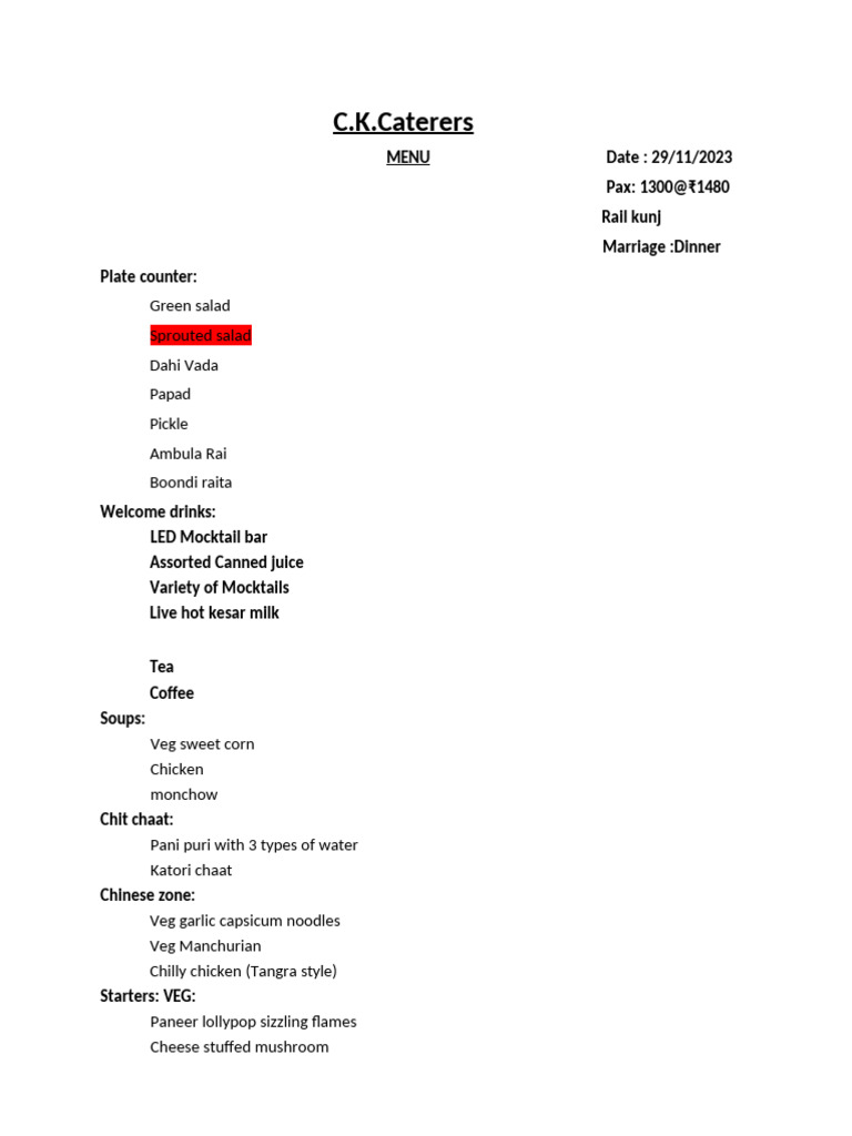 Final Menu | PDF