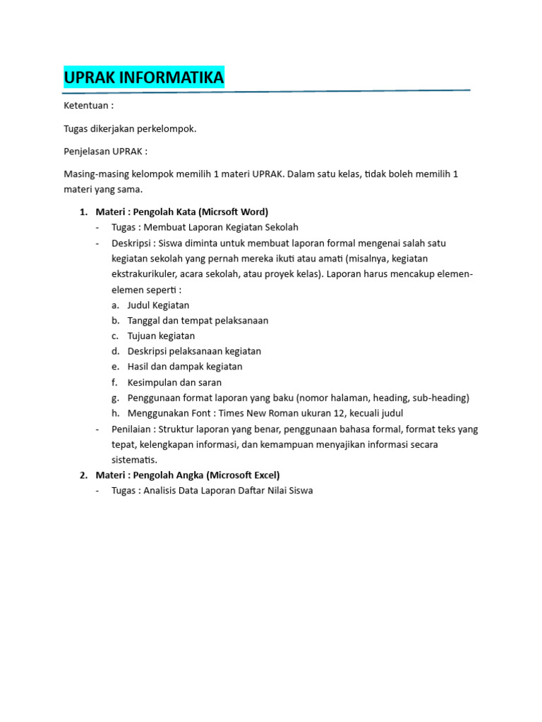 Tugas UPRAK Informatika Siswa | PDF