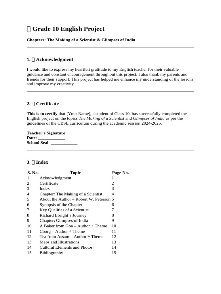 Grade 10 English Project Overview | PDF