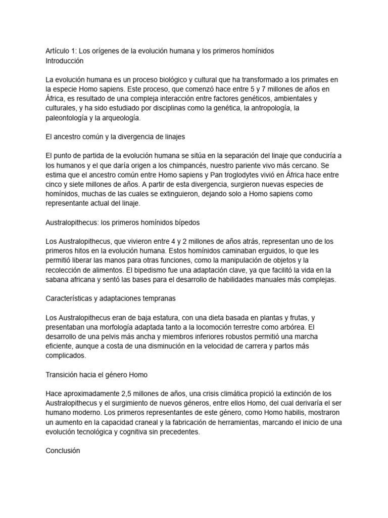 Artículo 1 - Los Orígenes de La Evolución Humana y Los Primeros ...