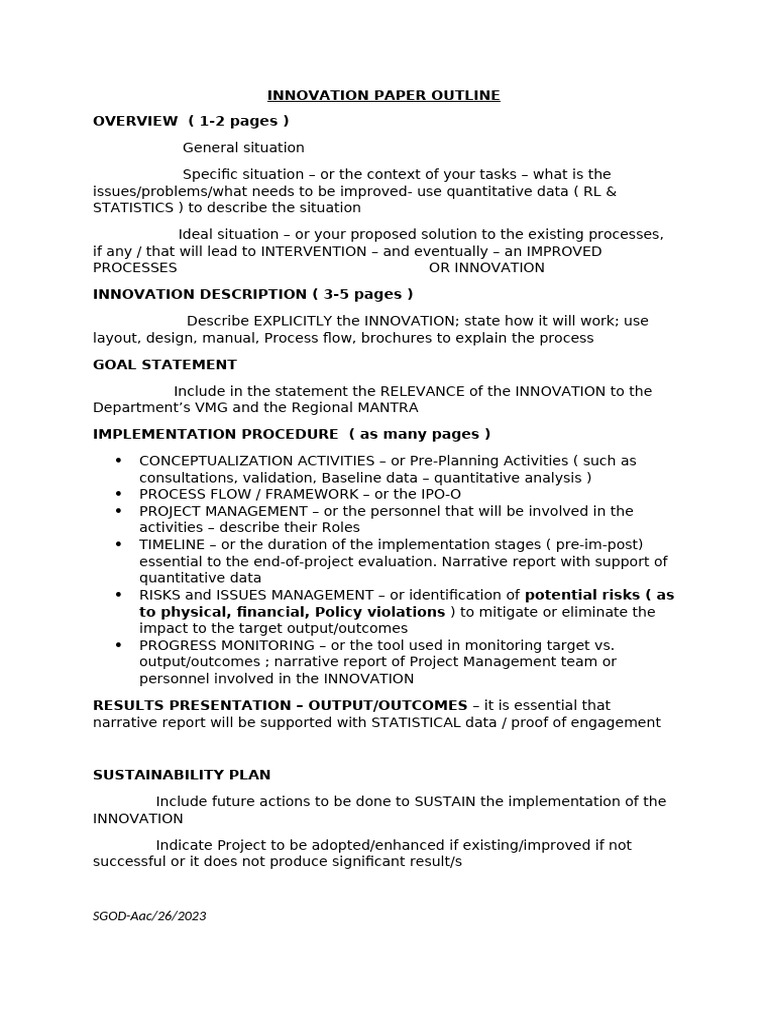 Innovation Paper Outline and Strategy | PDF