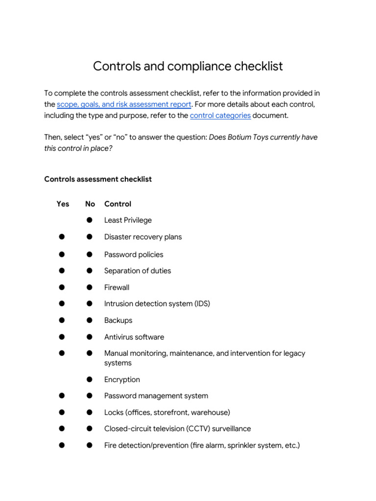 Controls and Compliance Checklist | PDF | Regulatory Compliance | Computing