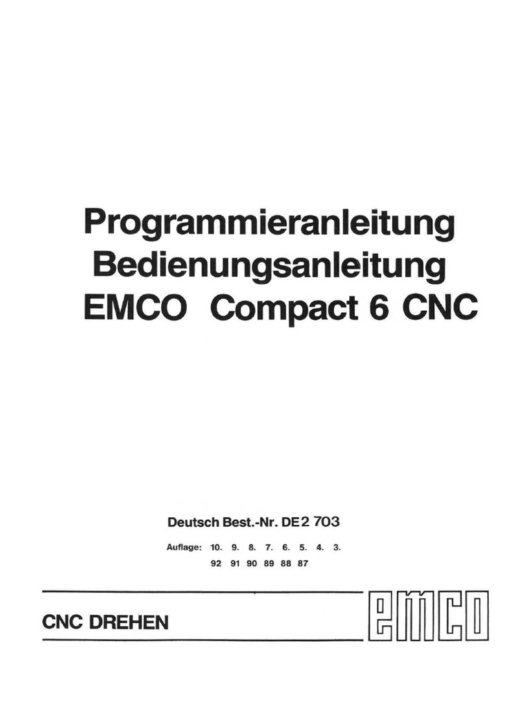 User and Program Manual For EMCO Compact 6 CNC | PDF