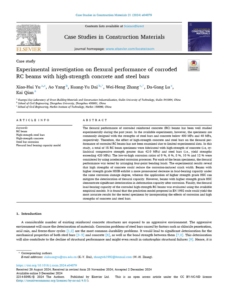 Experimental Investigation On Flexural Performance of Corroded RC Beams ...