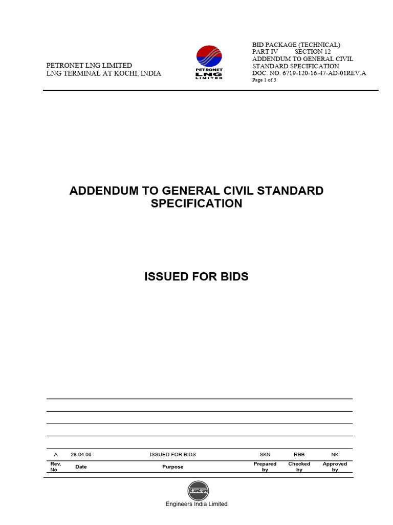 Kochi LNG Terminal Civil Specification Addendum | PDF