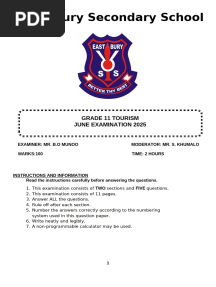 Gr 11 Tourism June Examination 2025 With Memo