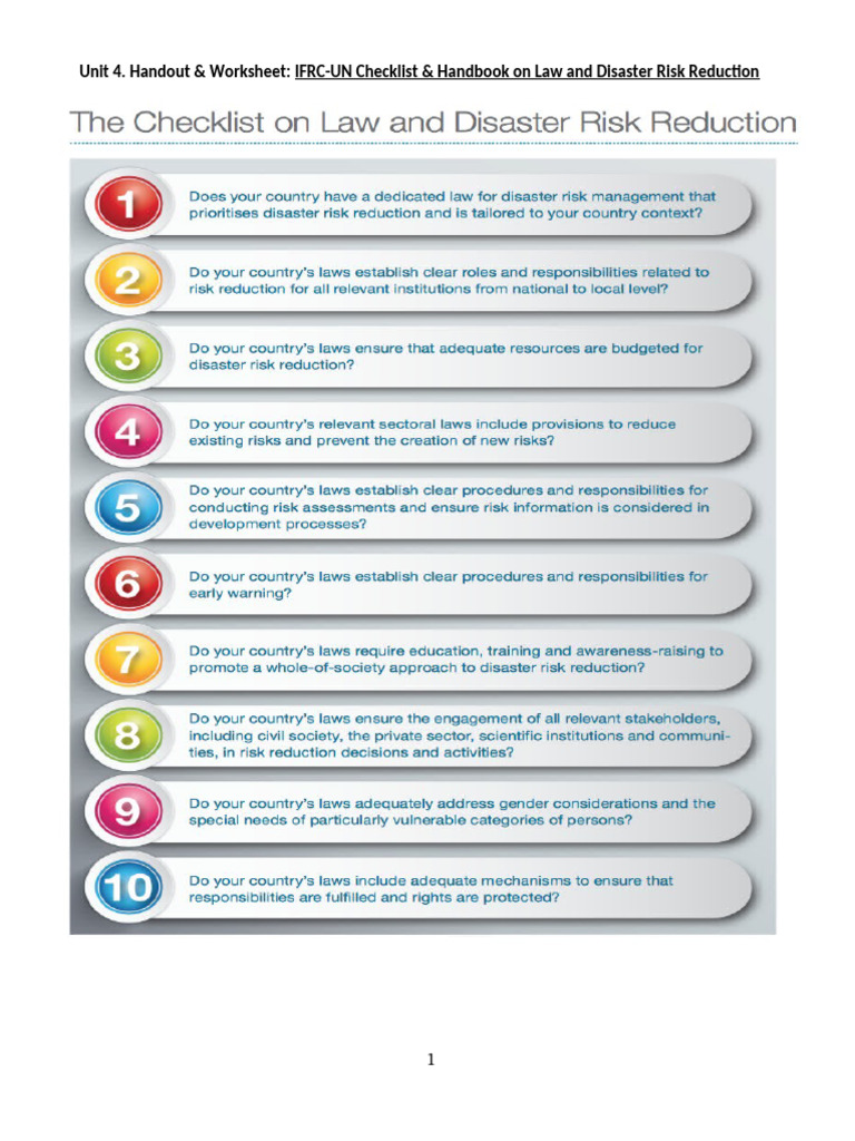 IFRC-UN Disaster Risk Law Checklist | PDF | Disaster Risk Reduction | Risk