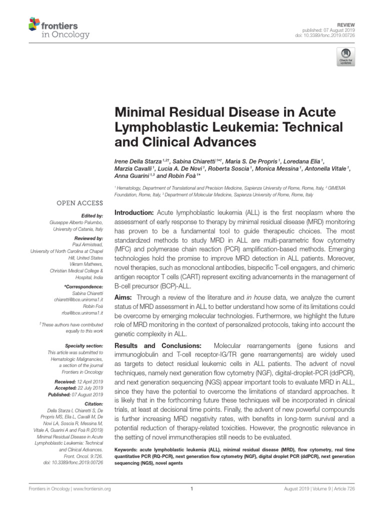 MRD in ALL | PDF | Medical Specialties | Biology