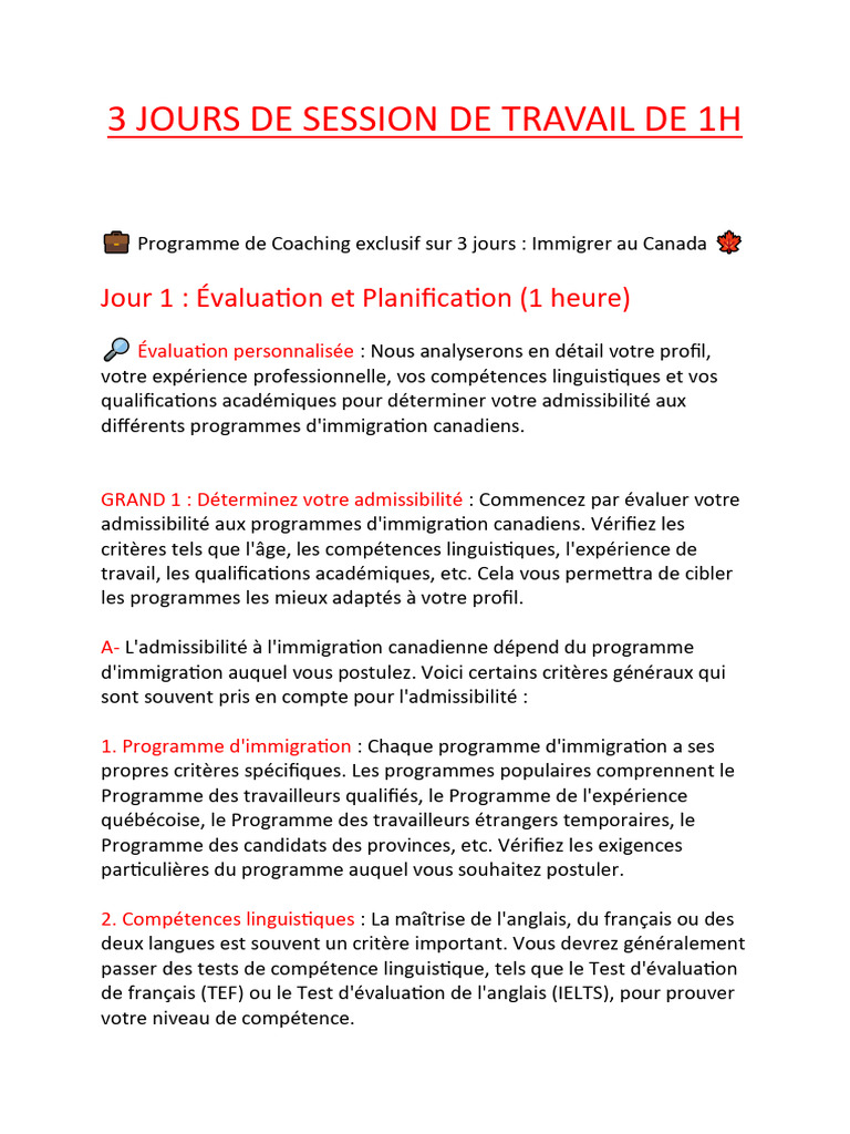 Coaching pour immigrer au Canada | PDF | Canada